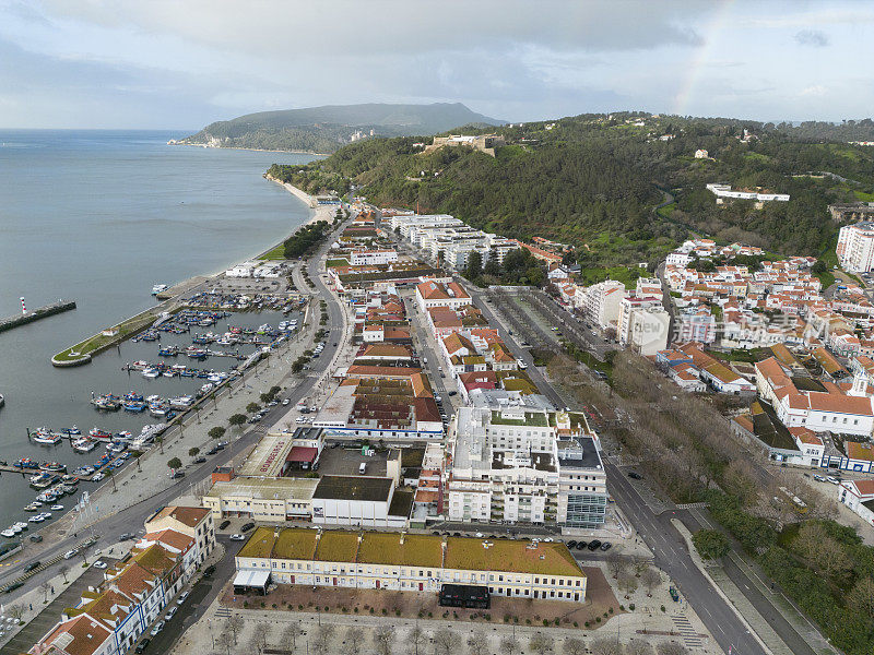 Aerial view of the riverside area of the city of Setúbal